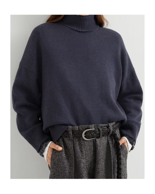 Brunello Cucinelli Blue Sequin-Embellished Turtleneck Sweater