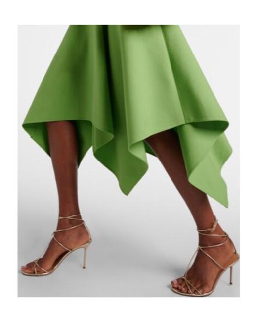 Oscar de la Renta Green Asymmetric Wool-Blend Midi Dress