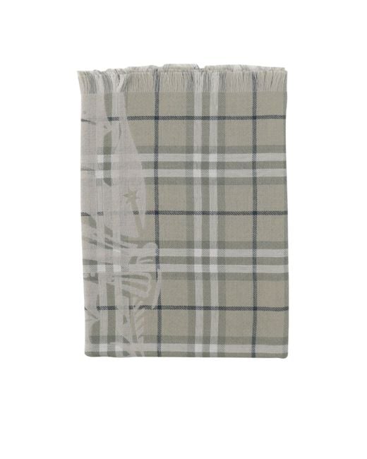 Burberry Gray Checked Frayed-Edeg Scarf for men