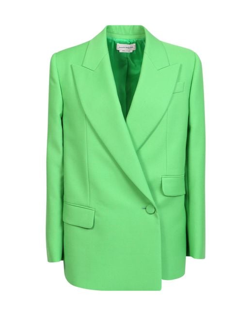McQueen Green Double-Breasted Asymmetric Blazer