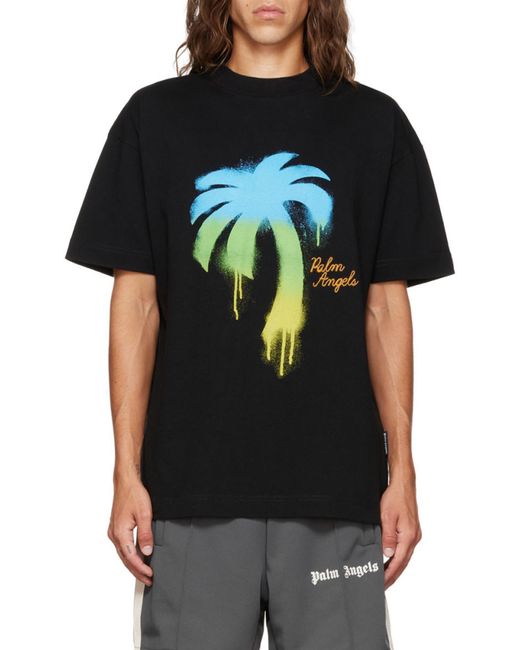 Palm Angels Black Palm Tree Printed Crewneck T-Sihrt for men