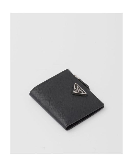Prada Black Logo Plaque Bi-Fold Wallet for men