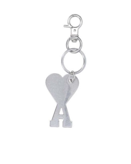 AMI White Metallic Logo-Charm Polished Finished Keyring for men