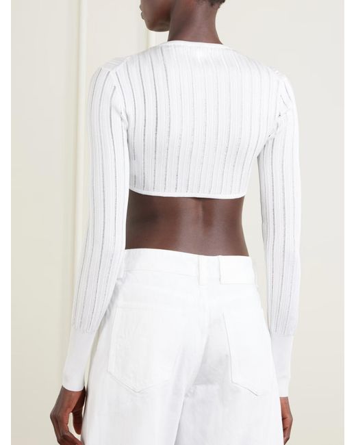 Alaïa White Cropped Ribbed-Knit Cardigan