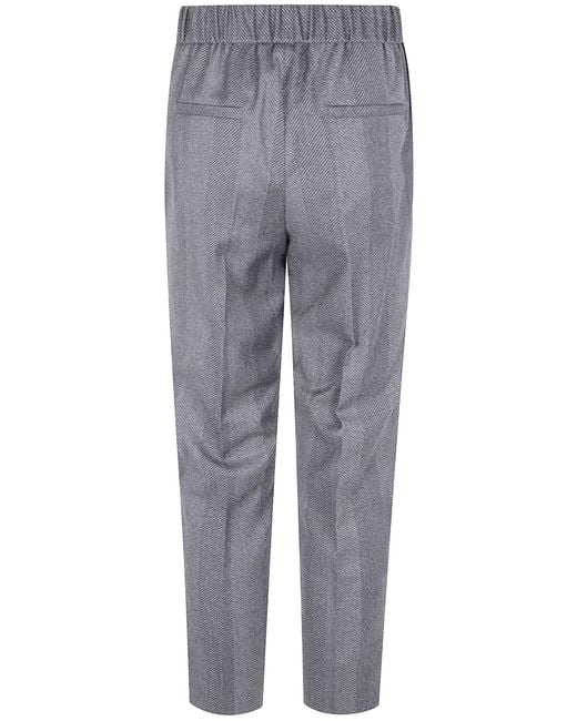 Peserico Gray Herringbone Elasticated-Waist Trousers