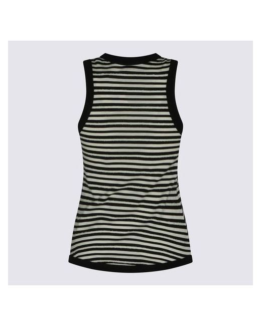 Saint Laurent Black Striped Logo Tank Top