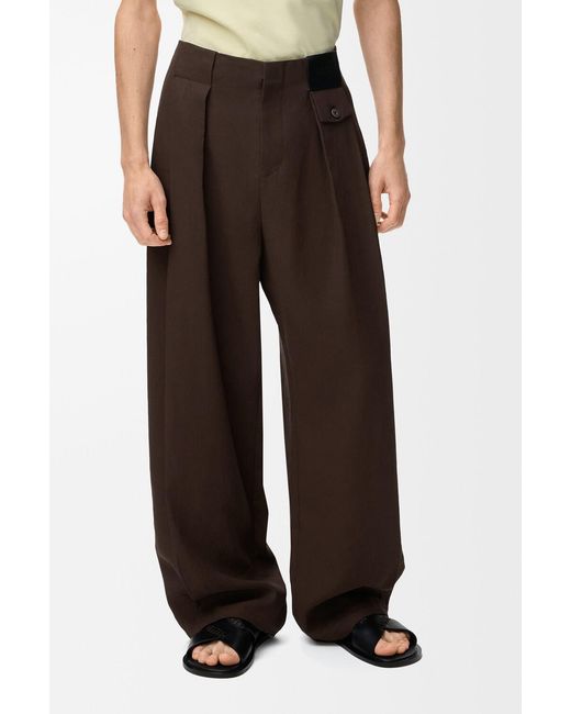 Loewe Brown Logo-Patch Pleated Trousers for men