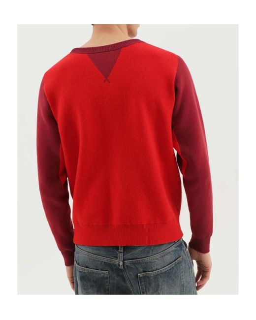 1989 STUDIO Red Contrast Crewneck Sweater for men