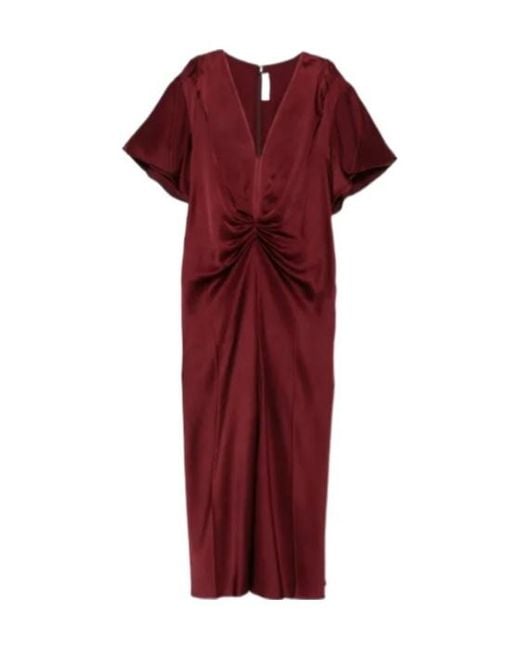 Victoria Beckham V-Neck Gathered Midi Dress