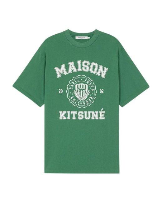 Maison Kitsuné Green Logo-Print Cotton T-Shirt for men