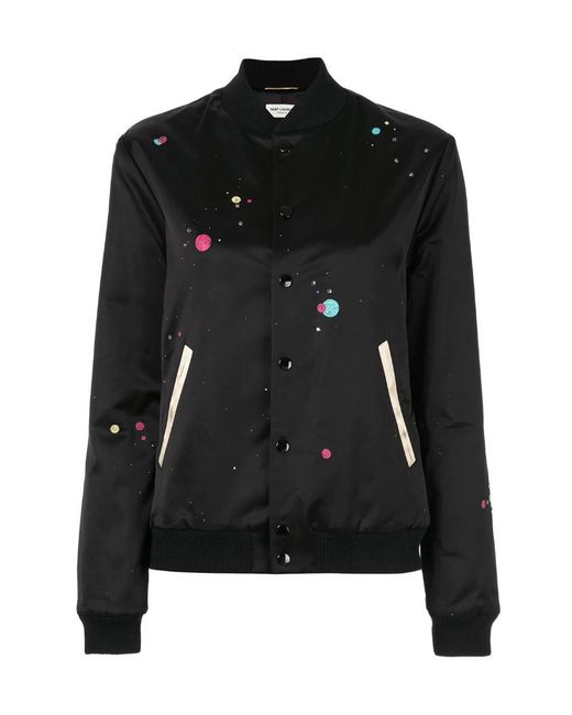 Saint Laurent Black Logo Print Varsity Jacket