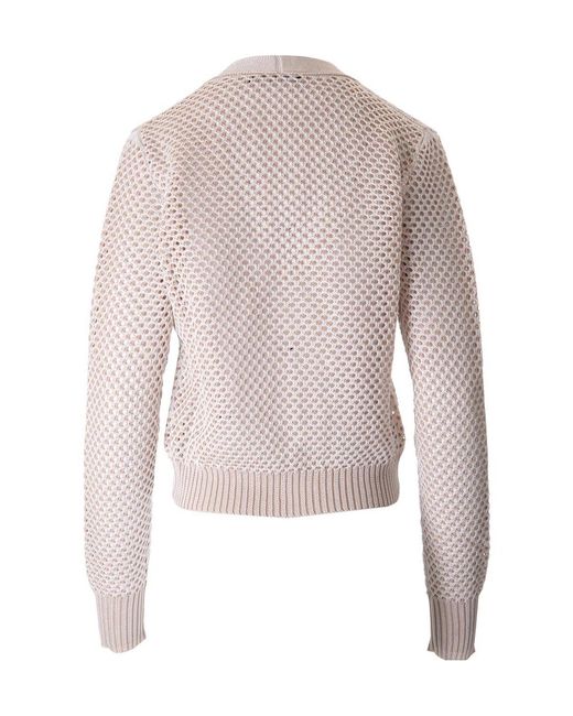 Fabiana Filippi Pink Long-Sleeved V-Neck Knitted Cardigan