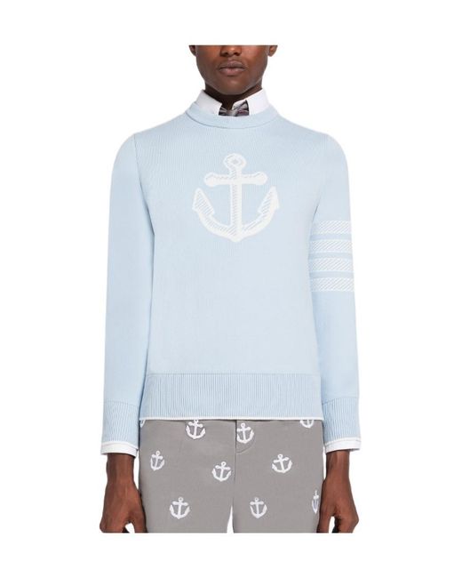Thom Browne Blue Anchor Jacquard Crew-Neck Jumper for men