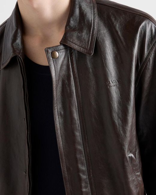 Prada Brown Nappa Leather Bomber Jacket for men