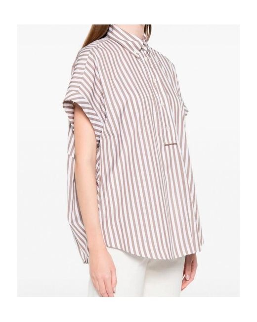 Brunello Cucinelli White Striped Relaxed Fit Blouse