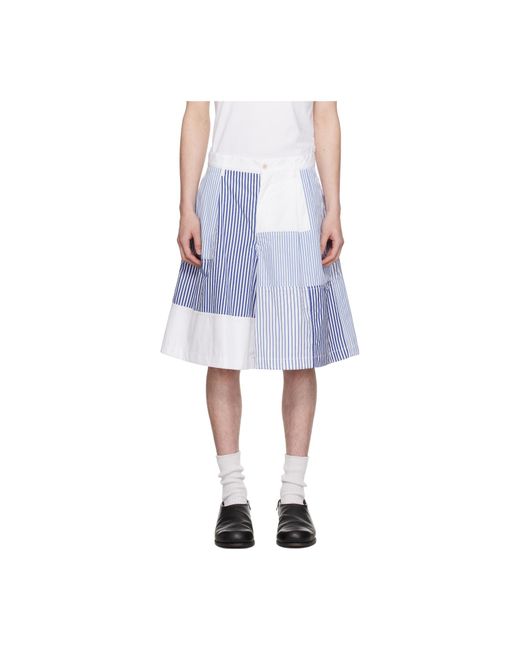 Comme des Garçons Blue Patchwork Striped Shorts for men