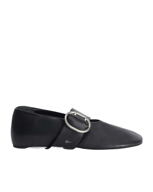 Jil Sander Black Cannolo Buckled Ballerinas