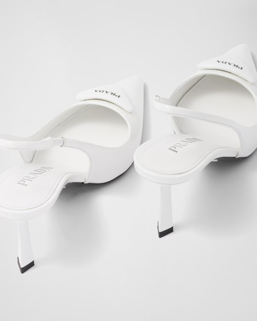 Prada White Pointed-Toe Slingback Pumps