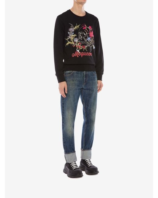 McQueen Blue Flower Embroidered Sweater for men
