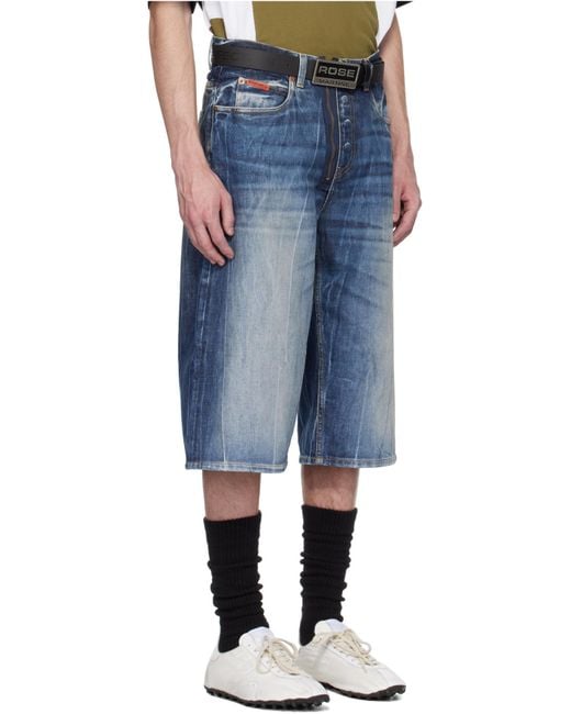 Martine Rose Blue Logo-Patch Denim Shorts for men