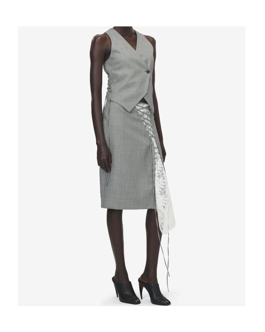 McQueen Gray Corset Lacing Panel Pencil Skirt