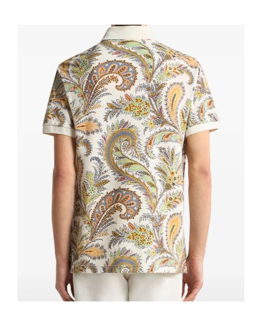 Etro White Floral Paisley Cotton Polo Shirt for men