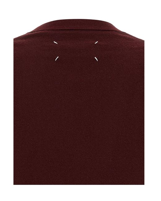 Maison Margiela Red Long-Sleeved V-Neck Cardigan