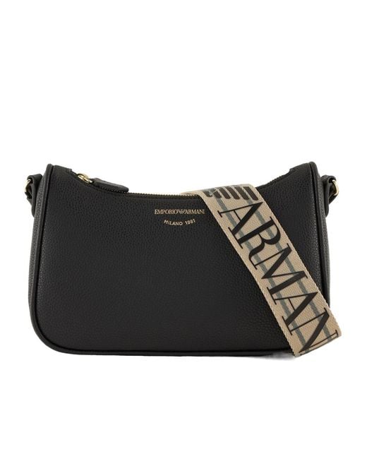 Emporio Armani Black Logo Printed Zipped Crossbody Bag