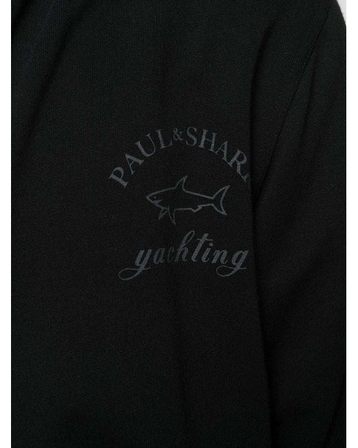 Paul & Shark Black Logo Printed Hooded Casual Jacket for men