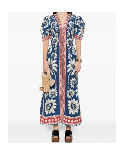 Farm Rio Blue Floral Button-Front Dress