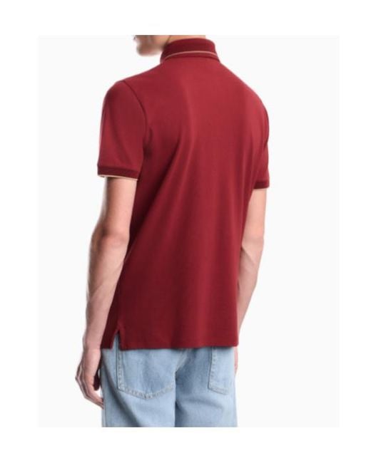 Emporio Armani Red Pique Polo Shirt With Stripe Detail On The Collar for men
