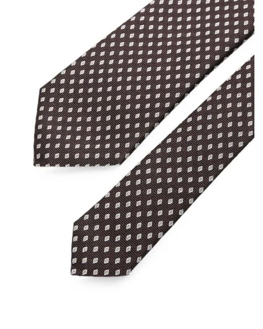 Emporio Armani White Geometric-Pattern Silk Tie for men
