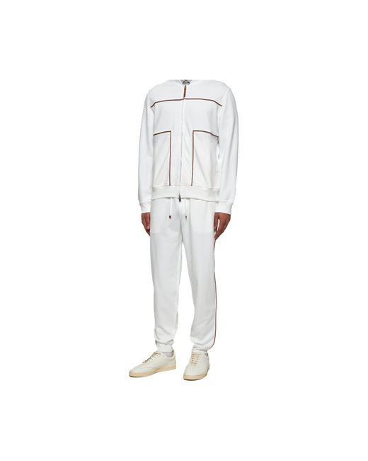 Brunello Cucinelli White Drawstring Regular Fit Trousers for men