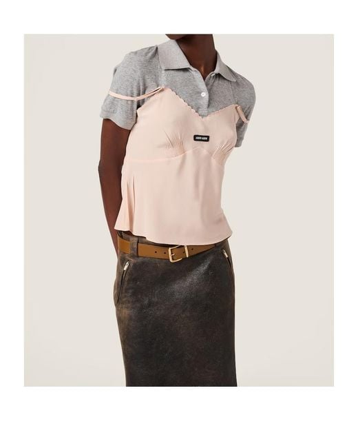 Miu Miu Gray Marocain Crepe Top