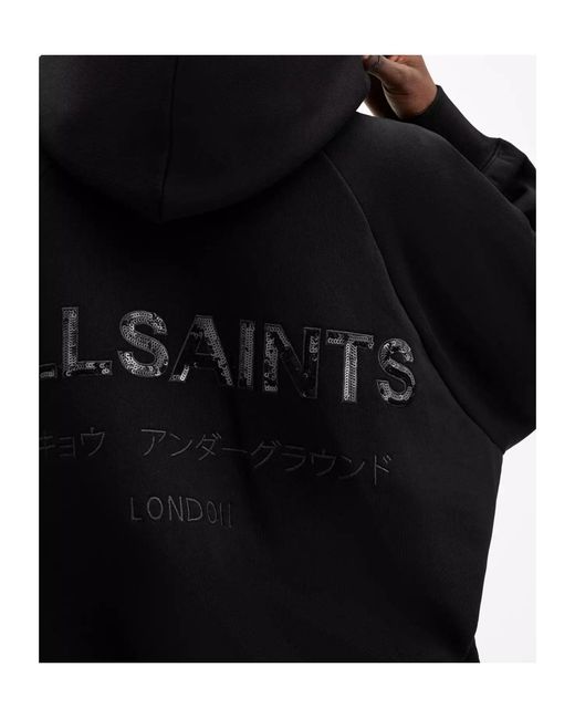 AllSaints Black Sequin Logo Pullover Sweater
