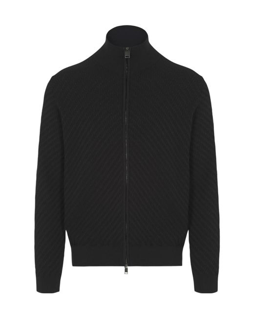 Brioni Blue Embossed-Finish Zip-Up Jumper for men