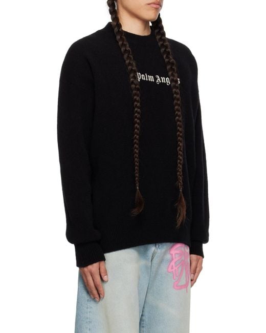 Palm Angels Black Logo Embroidered Crewneck Jumper for men
