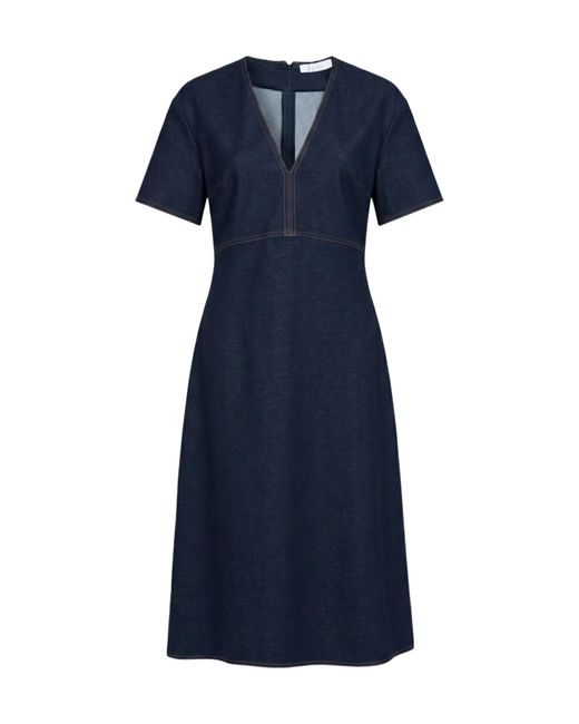 Max Mara Blue Dark Short-Sleeved Denim-Effect Dress