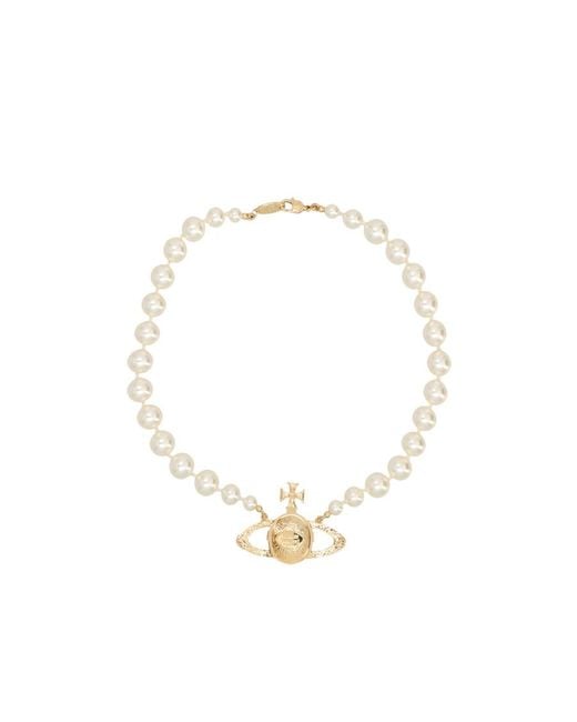 Vivienne Westwood Metallic One Row Pearl Embossed Necklace