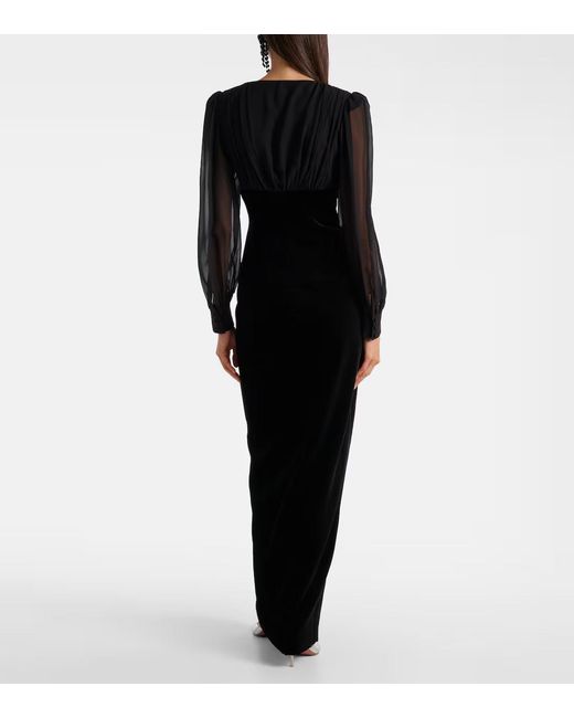 Alessandra Rich Black Velvet And Georgette Gown