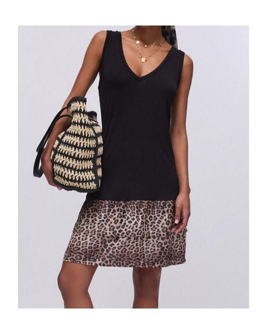 Liu Jo Black Leopard-Print Tiered Dress