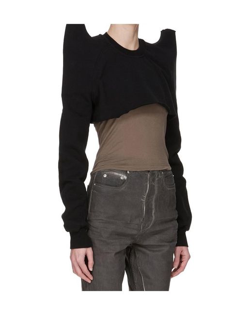 Rick Owens Black Tecsweat Cropped Sweatshirt