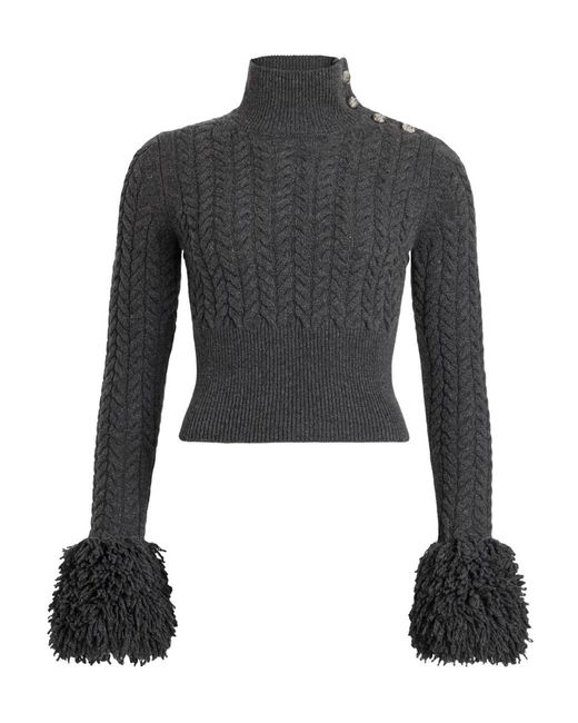 Patou Black Turtleneck Fringed-Trim Knit Sweater