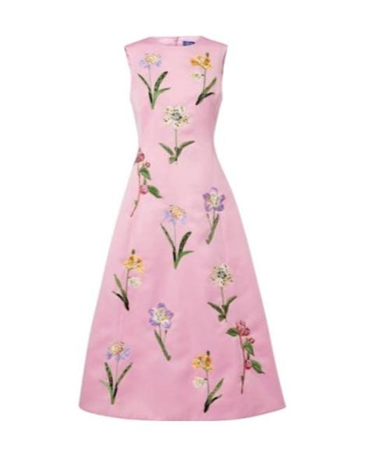 Leo Pink C Floral Embroidered Satin Midi Dress