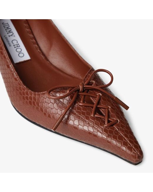 Jimmy Choo Brown 50Mm Scarlett Lace-Up Snakeskin-Effect Pumps