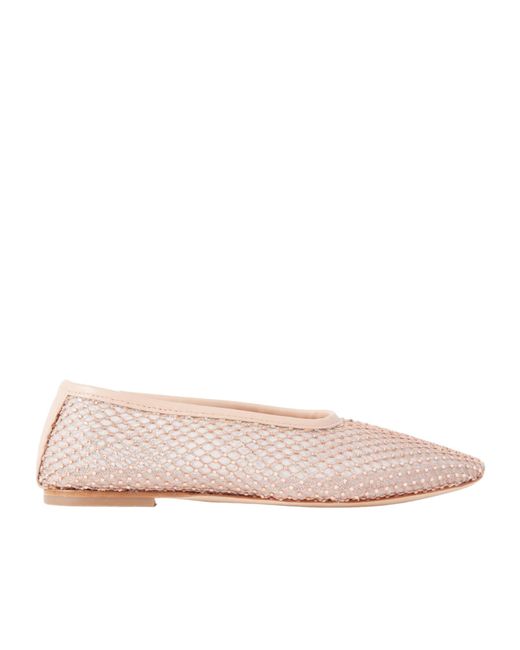 Staud Pink Alba Crystal-Embellished Mesh Ballet Flats