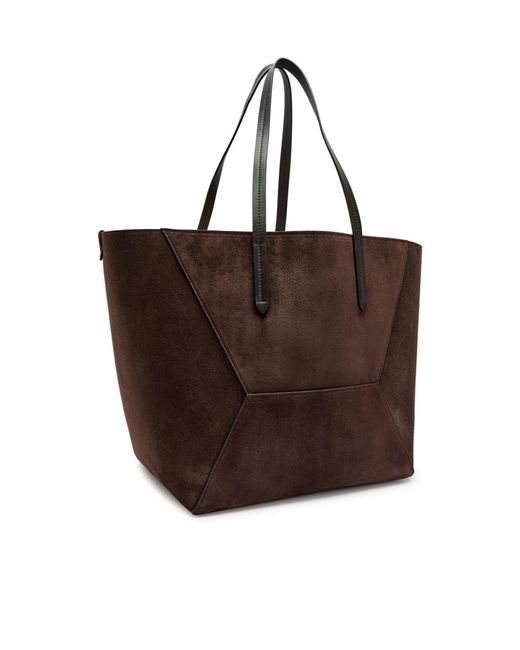 Brunello Cucinelli Brown Bead Medium Suede Tote