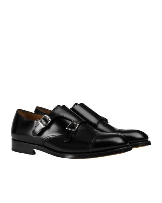 Doucal's Black Almond Toe Monk Shoes for men