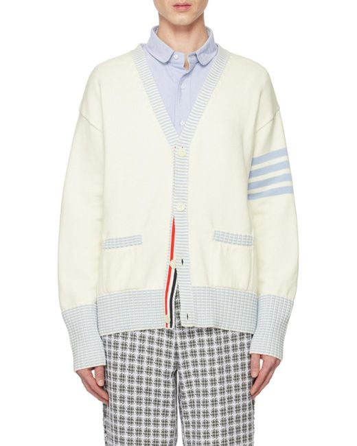 Thom Browne White Hector Intarsia Cardigan for men