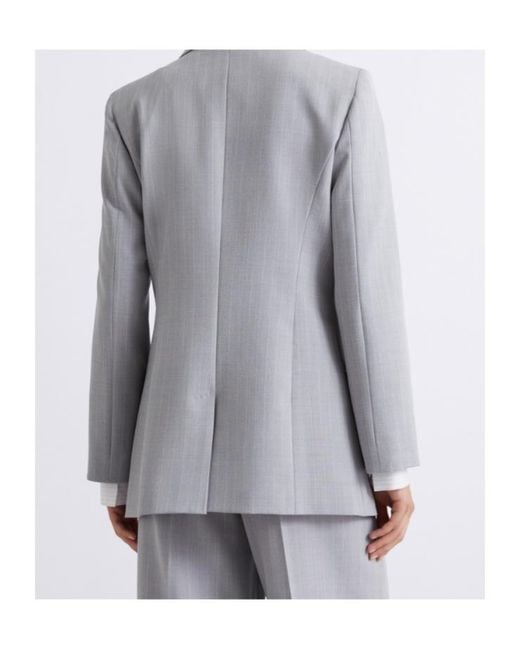 Marella Blue Malfilé-Look Stretch Canvas Blazer